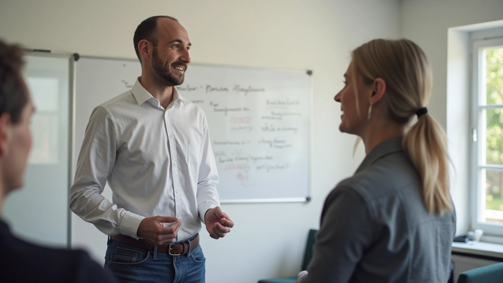Instructeur helpt student met Nederlandse uitspraak en grammatica in intensieve taalcursus